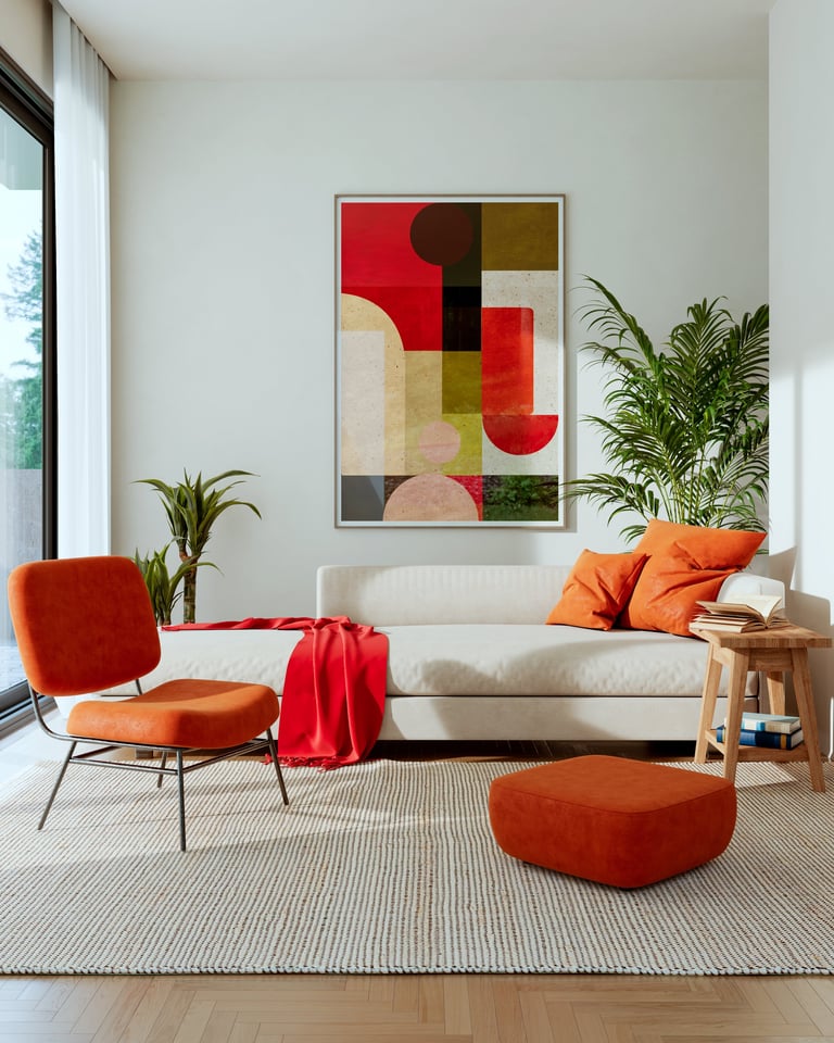 Large luxury modern bright living room interior