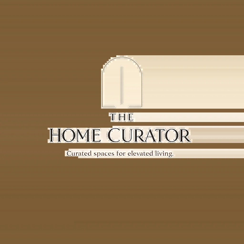 The Home Curator logo with an arched doorway icon and tagline Curated spaces for elevated living
